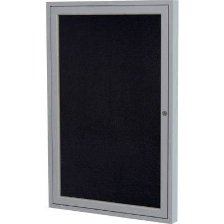 GHENT Ghent Enclosed Bulletin Board, 1 Door, 24"W x 36"H, Black Recycled Rubber/Silver Frame PA13624TR-BK